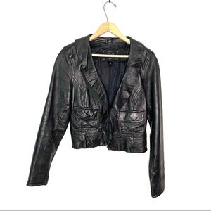 Old Navy | Black Front Ruffle Leather Crop Jacket Size Medium